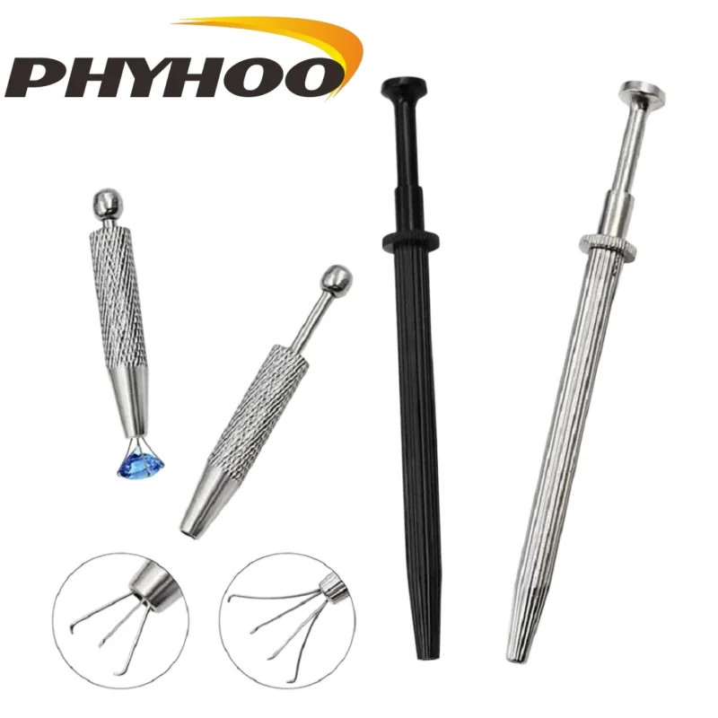 PHYHOO Multi-Purpose Precision 4 Claw Tweezers Stainless Steel Pickup Tool for Small Items Nail Clamping and Detailed Work