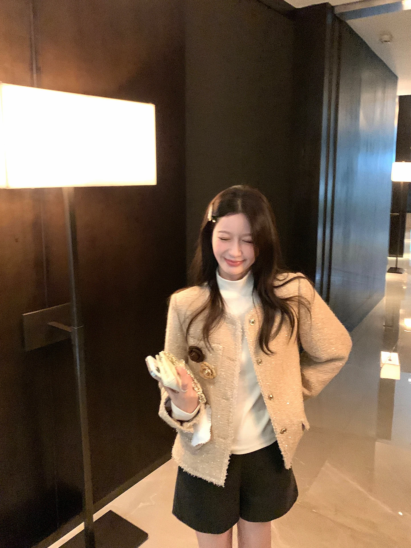 

YANUOYU Fine iny Woolen Women's Jaet Ele Thousand Gold Sle Top Button Long Sve Regular Fit Faion Outerwear