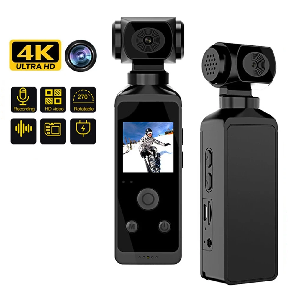 4K Ultra HD Pocket Camera Rotatable Vlog Wifi  Sports Cam Waterproof Case Helmet Travel Bicycle Driver Recorder