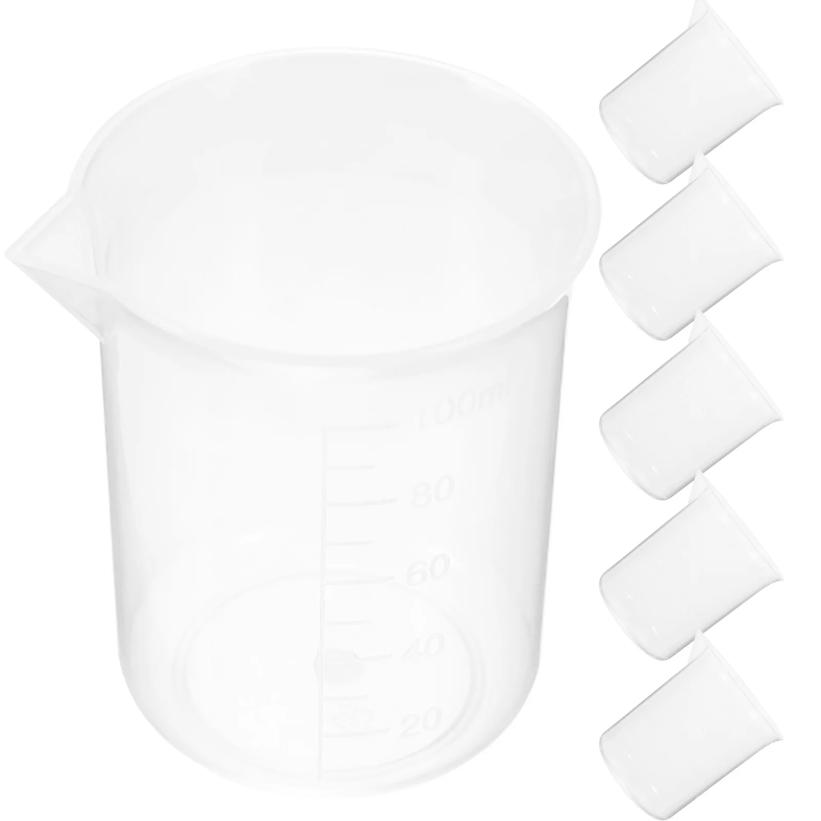 6Pcs 100ml Plastic Beakers Measuring Cups PP Material Graduations Easy Read High Temp Acid Alkali Resistant Wide Mouth