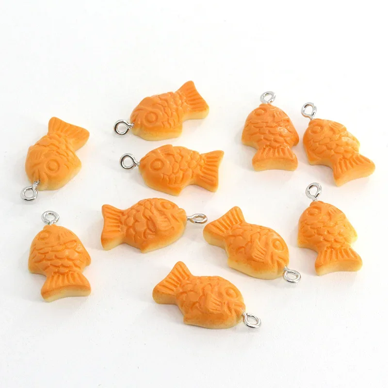 12pcs Cute Fish Biscuits Snapper Charms Resin Biscuit Food Pendants Women Gift DIY Necklace Earrings Jewelry Accessories Finding