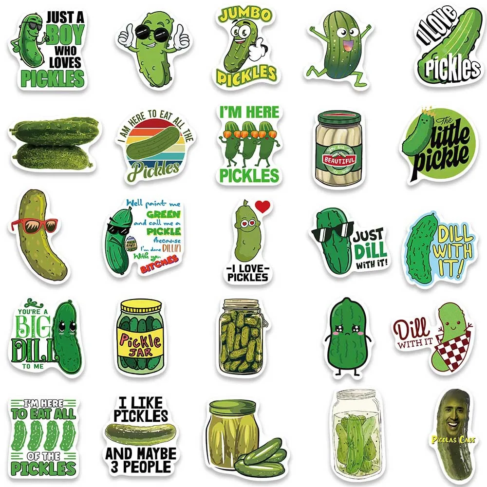 50/100Pcs INS Novelty Cartoon Cute Green Pickles Series Stickers PVC Waterproof Stickers Decals For Kids Boys Girls Toys Gifts