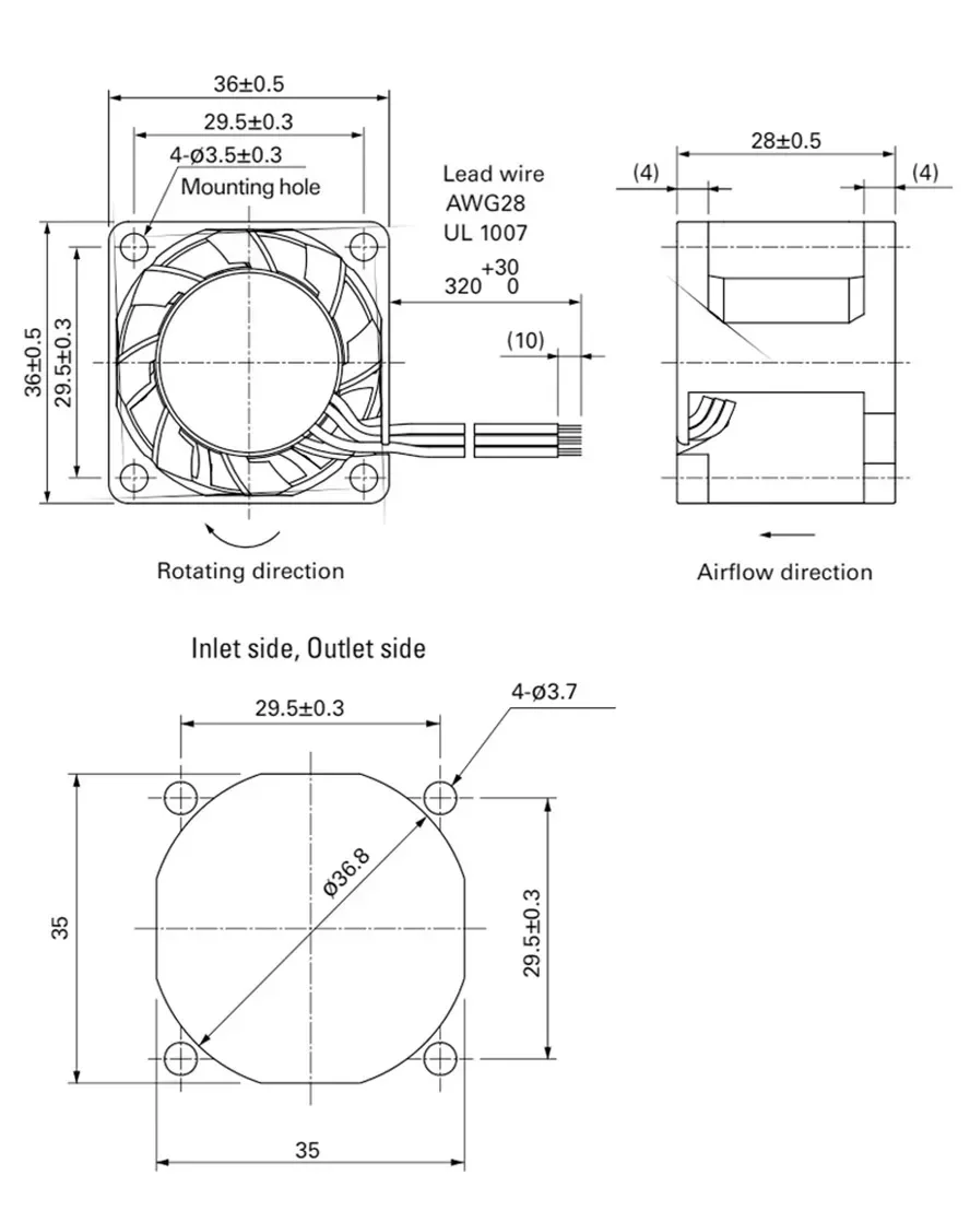 pa San Ace 36 mm serverventilator 3628 36x36x28 mm DC12V 0,75A 9GV3612J301 serverbehuizing koelventilator