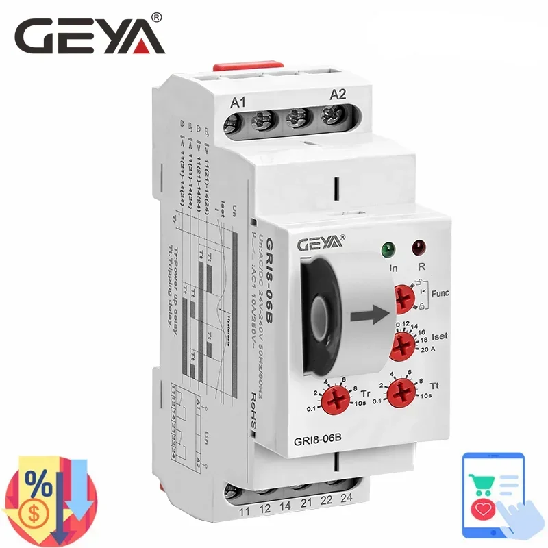 

GEYA GRI8-06 AC DC Current Sensor Relay 2NO2NC 8A Current Monitoring Relay 24V-240V Wide Range Operating Voltage