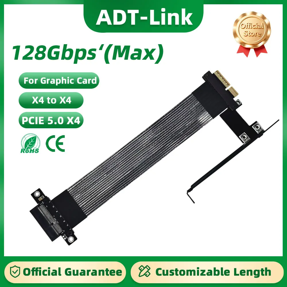 

ADT-Link PCIe 5.0 X4 to X4 High-Speed Ribbon Cable Supports Wireless Wired Network Card SSD Hard Disk USB card With Bracket
