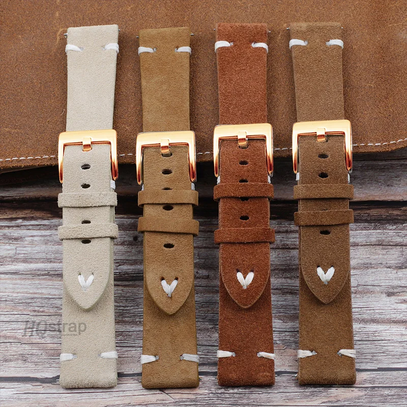 Rose Gold Buckle Band 18mm 20mm 22mm High Quality Suede Leather Vintage Strap Quick Release Watchband Sport Bracelet Accessories