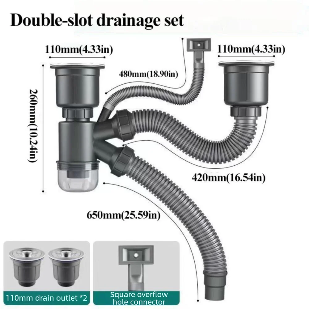 الفولاذ المقاوم للصدأ بالوعة مزدوجة أنبوب المضادة للرائحة سميكة الأنابيب جدار بالوعة المطبخ استنزاف المياه حجب القابلة للإزالة عميق Baske