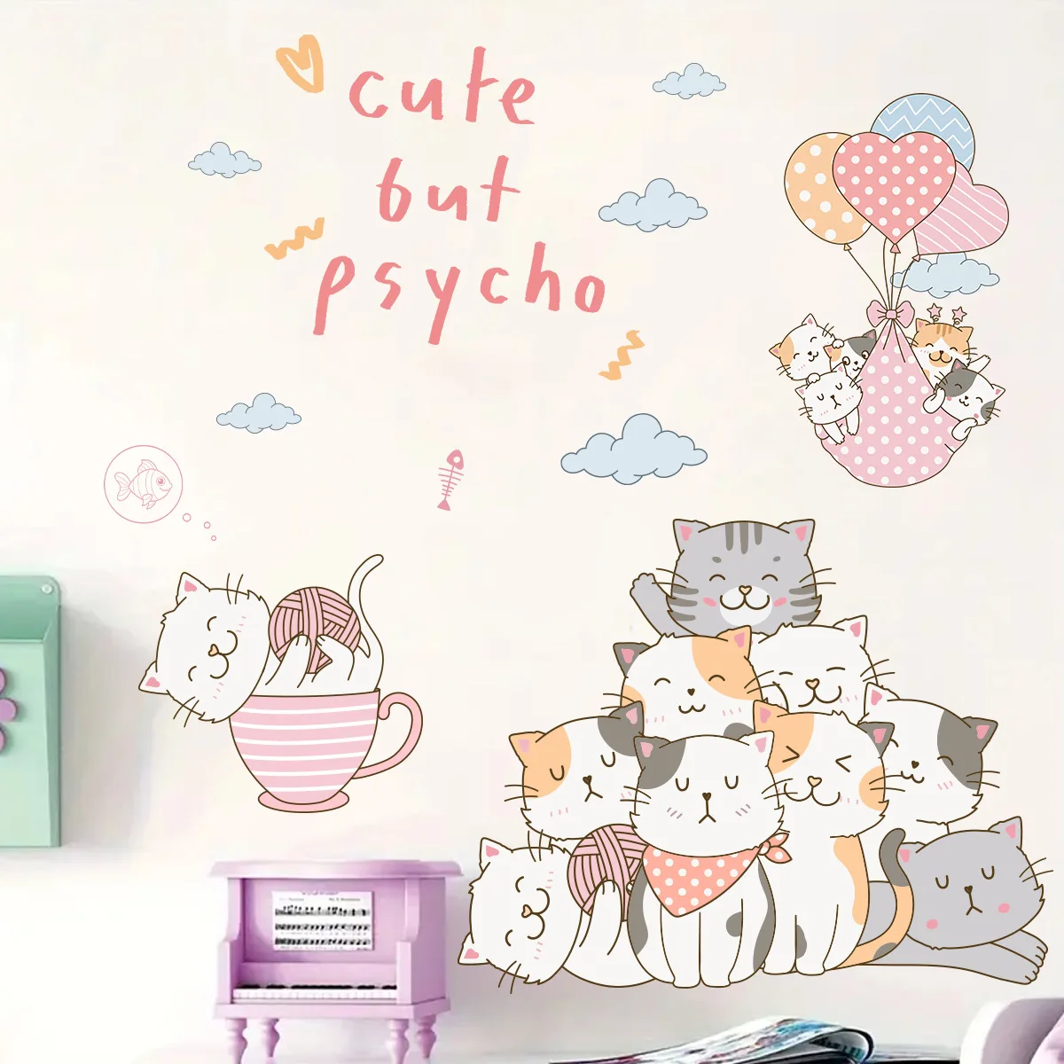 Cartoon Cats Animals Vinyl Wall Stickers DIY Cute Pussy Decals Removable for Children's Room Nursery Pet Shop Wall Decoration