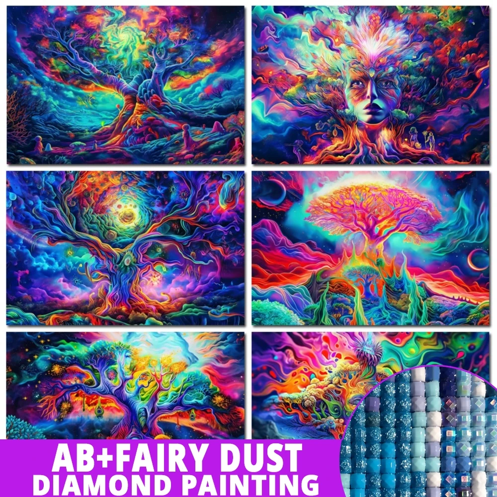 Fairy Dust AB Tree of Wisdom Life Full Mosaic Tree Diy Diamond Painting Cross Stitch Norse Mythology Art Gift for Nature Lovers