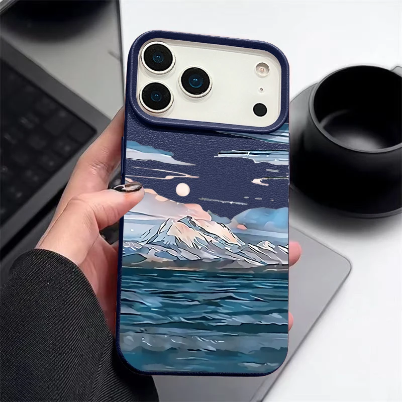 Mountain View Pattern Phone Case For iPhone 17e 17 Pro Max 16 15 14 13 Pro Max 16e 11 Shockproof Soft TPU Leather Texture Cover