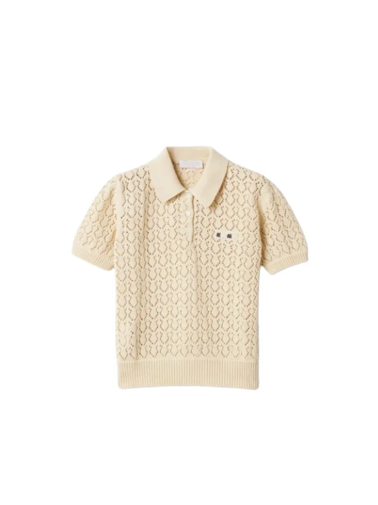 Suéter de Punto con Cuello para Mujer, Colección Verano 2026, Marca Royalty de Alta Gama, con Logotipo Bordado, Manga Co...