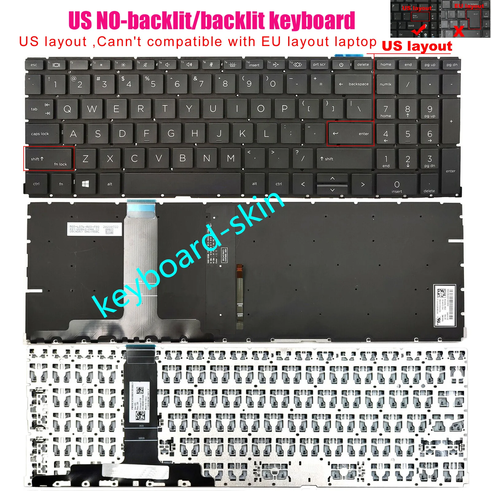 

New US backlit /no-backlit keyboard no-frame for HP ProBook 450 G8,450 G9 G10 ,455 G8,455 G9 G10,455R G9 G10 /HSN-Q32C-5 laptop