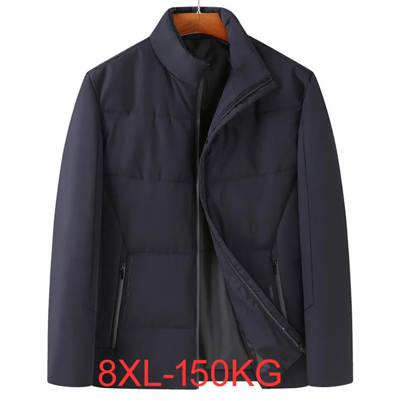 Parka de gola alta monocromática masculina, jaquetas grossas quentes, casaco casual, moda masculina, inverno, novo, 150kg, 7XL, 8XL