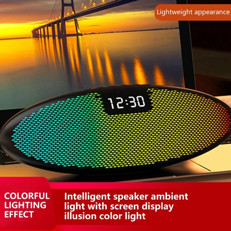 Alto-falante sem fio fidelidade portátil com luz led colorida conexão compatível com despertador display