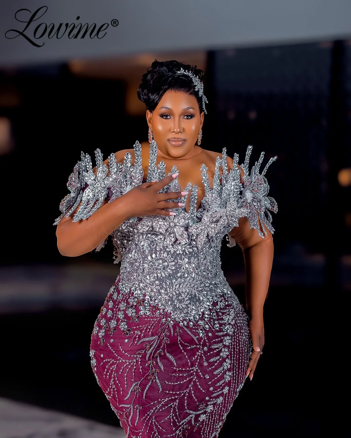 

2026 Customized Purple Mermaid Prom Dresses Plus Size Long Sleeves Illusion Evening Gowns Arabic African Party Dress Robe Soiree