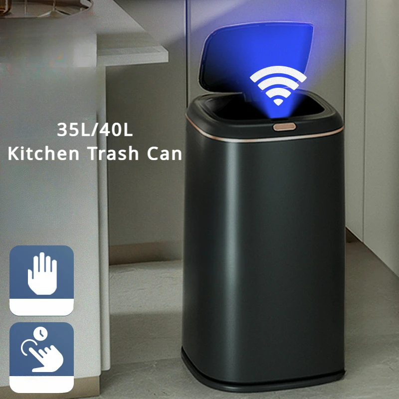 

35/40L Smart Kitchen Trash Can Sensor Electric Waste Bin Large Capacity Waterproof Garbage for Bathroom Living Room with Lid