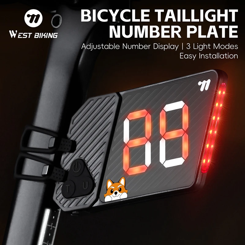 

WEST BIKING Bicycle Taillight Number Plate Ultralight Adjustable Taillight Number Plate Type-C Bike Taillights Cycling Accessory