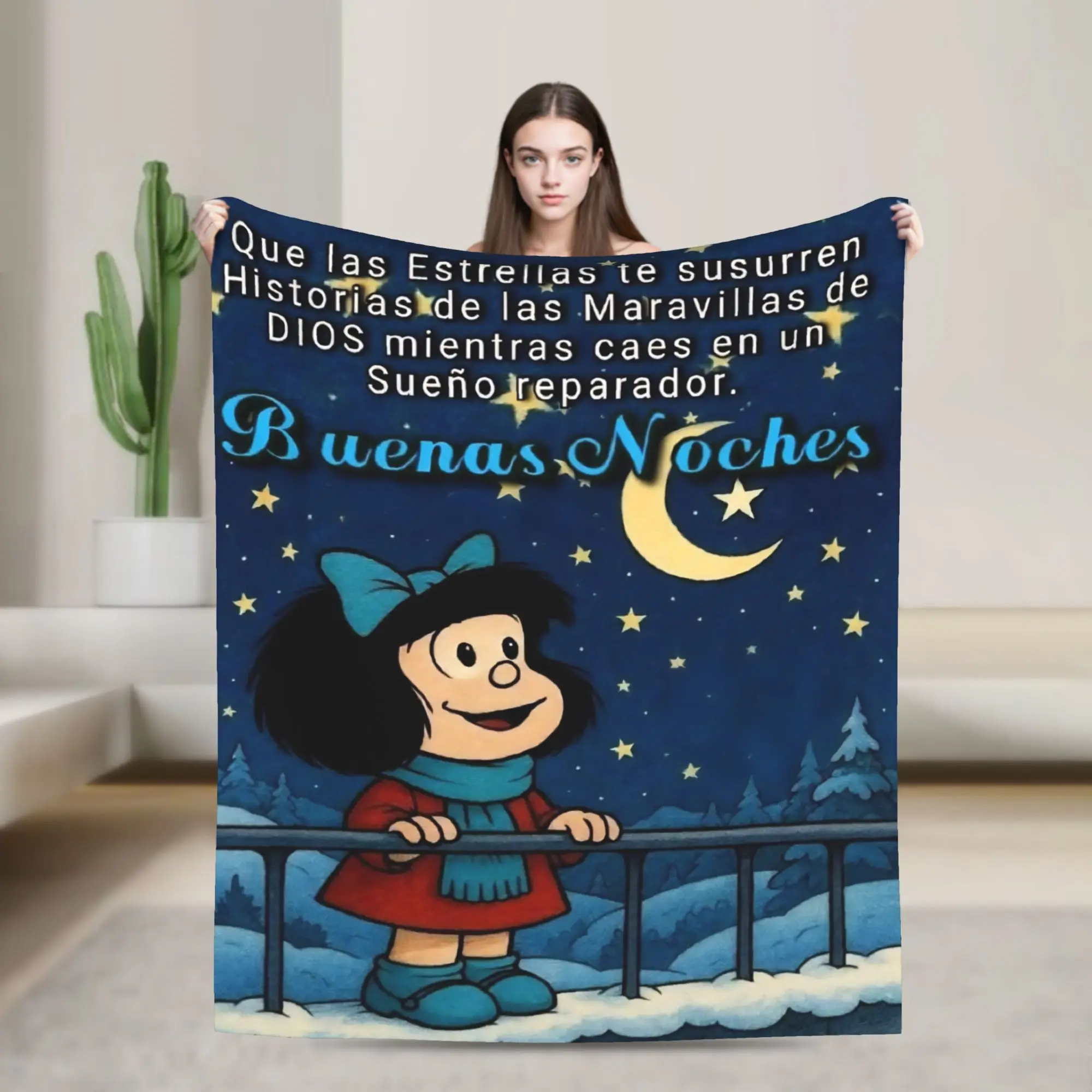Mafaldas Moon Star Blanket Plush Awesome Warm Throw Blankets for Coverlet Decoration
