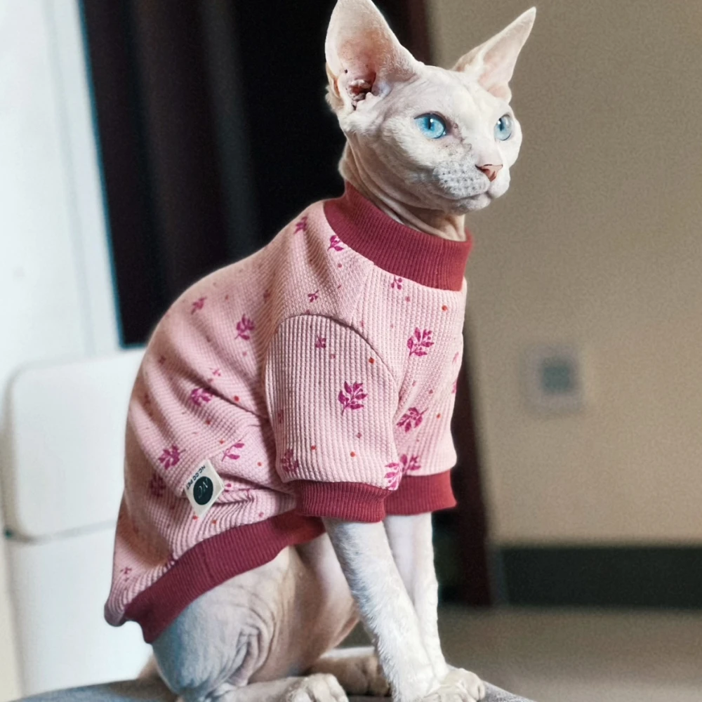 Cats Clothing Spring Cotton Shirt for Sphiynx Female Cat Long Sleeves Coat for Kittens Summer Soft Pink Sweatshirt for Devon Rex