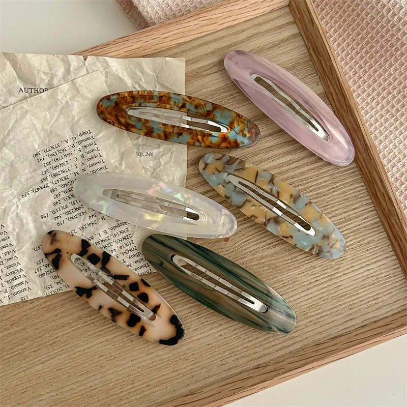 Retro Hollow-out Oval Acetic Acid Barrettes Hair Clip Headdress for Women Korean Simple Colored Hairpin Hair Accessories