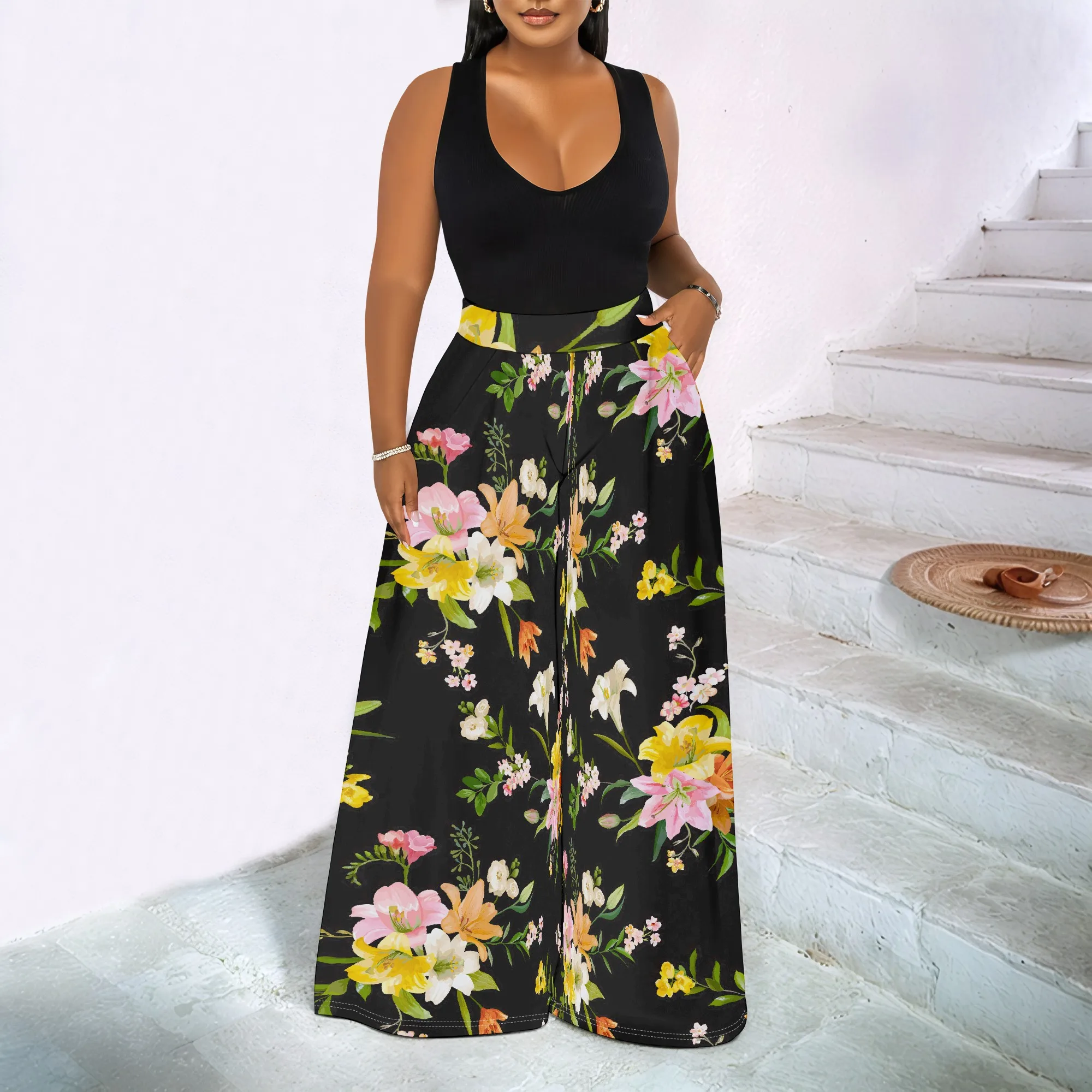 กางเกงพิมพ์ลายโทเท็มแฟชั่นฤดูใบไม้ผลิและฤดูใบไม้ร่วงของผู้หญิง กางเกงลำลองสำหรับใส่ในบ้าน