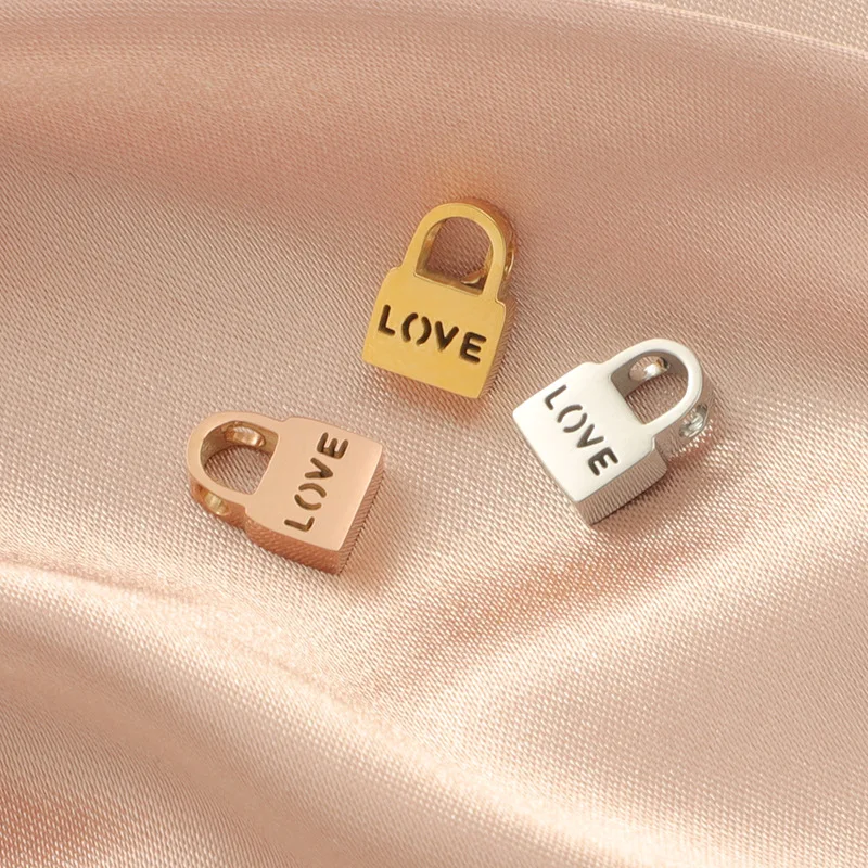 10*7mm Stainless Steel Hollow-out Love Lock Pendants DIY for Bracelets Necklaces Making Jewelry Findings Wholesale