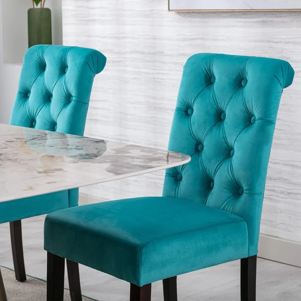 مجموعة من 4 كراسي بارسونز مخملية معنقدة - كراسي طعام بدون ذراع من الخشب الصلب #4