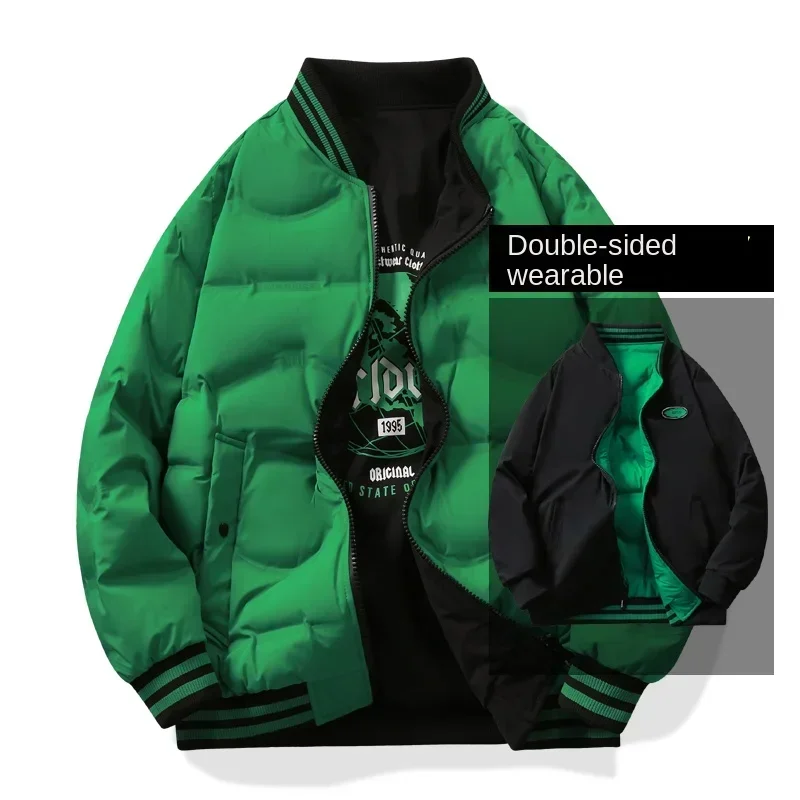 Double-sided Down Jacket Short Solid Color With Pattern 2024 New White Duck Down Warm Autumn and Winter Jack Clothing