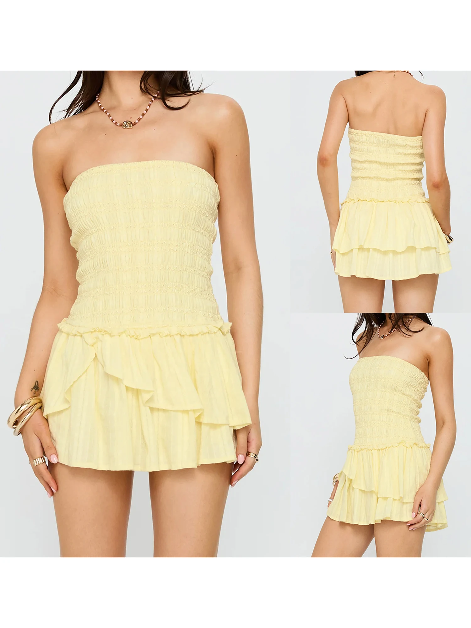 Vestido feminino elegante com ombro de fora e bainha em camadas e design sem mangas perfeito para festas e eventos em clubes