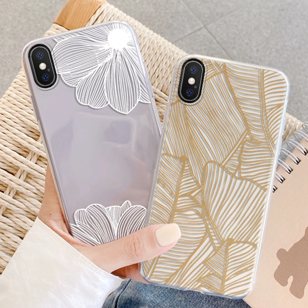 

Aesthetics Soft Clear Cases For iPhone X XS XR 7 8 6 Plus SE 2020 2022 11 Pro Max Lace Flower Lines Print Women Phone Cover