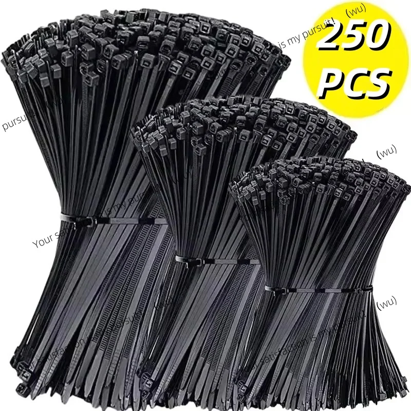 Black 8 * 200mm Cable Tie Retaining Ring 8 * 300mm Large Cable Tie Zipper Wrapping Strap Rope Strap