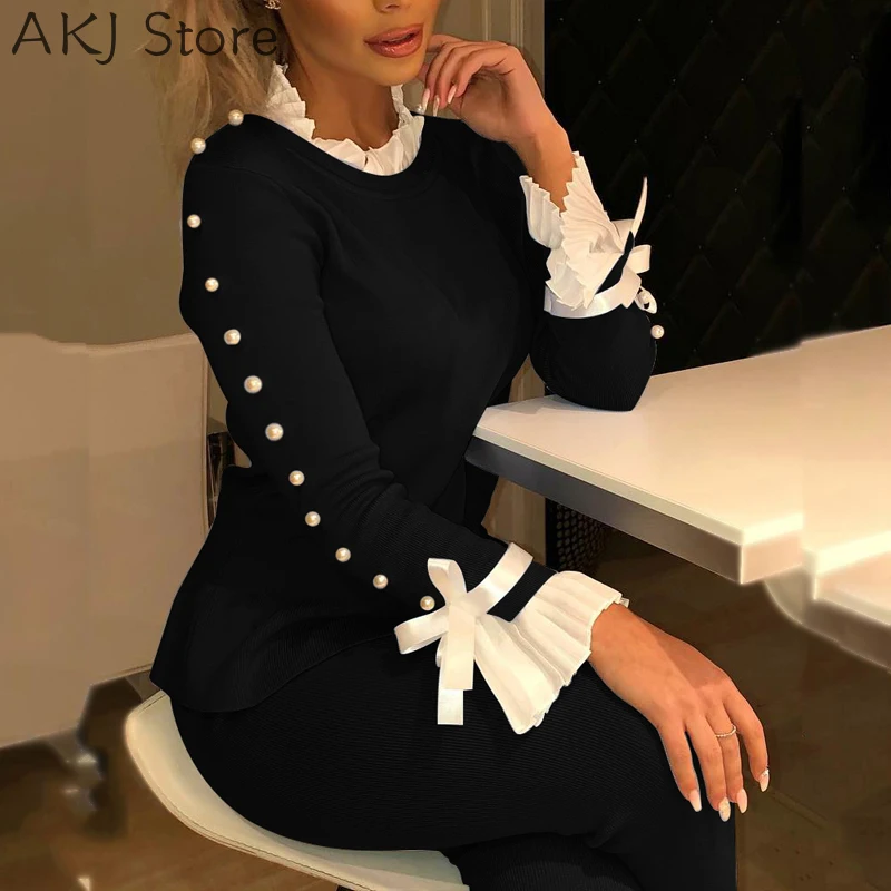 

Women Casual Bowknot Top Knit Blouse Beaded Sweater