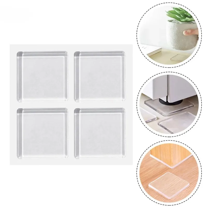 4 Pieces of Anti Slip Adhesive Transparent Shock-absorbing Pad, Reusable Self-adhesive Pad for Household Shock Absorption