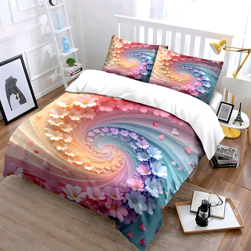Floral Spiral Decorative Set Soft Skin-Friendly Bedding Set Includes 1 Duvet Cover And 2 Pillowcase, Gift