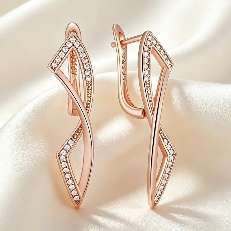 Kinel Fashion 585 roségoldfarbene, glänzende Tropfenohrringe für Damen, glänzende natürliche Zirkon-Accessoires, einzigartiger romantischer Alltagsschmuck