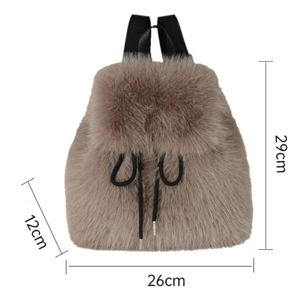 Y2k Faux Fur Backpack Small Drawstring Leopard Fluffy Bag Mini Backpack Winter Warm