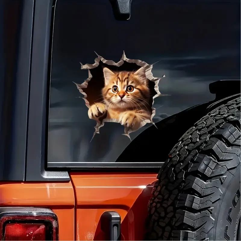 3D Katze Vinyl Aufkleber für Autos, LKWs, Suvs, Vans, Fenster, Stoßstangen, Wände, Laptops, Tablets, Tassen, Flossen und jede glatte su