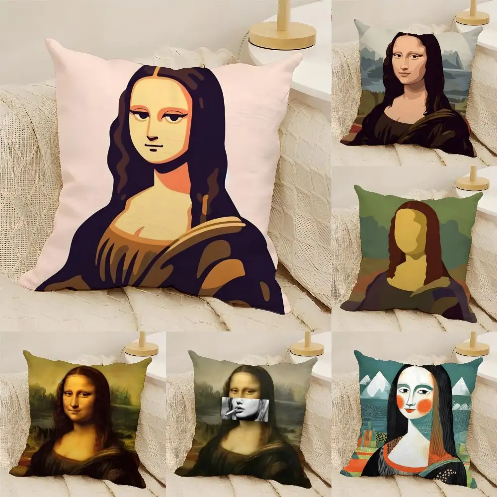 Mona Lisa Modern Cushion Cover Natural Linen Organic Fabric Double-Sided Printing Sofa Home Decor Gift Pillow Cover