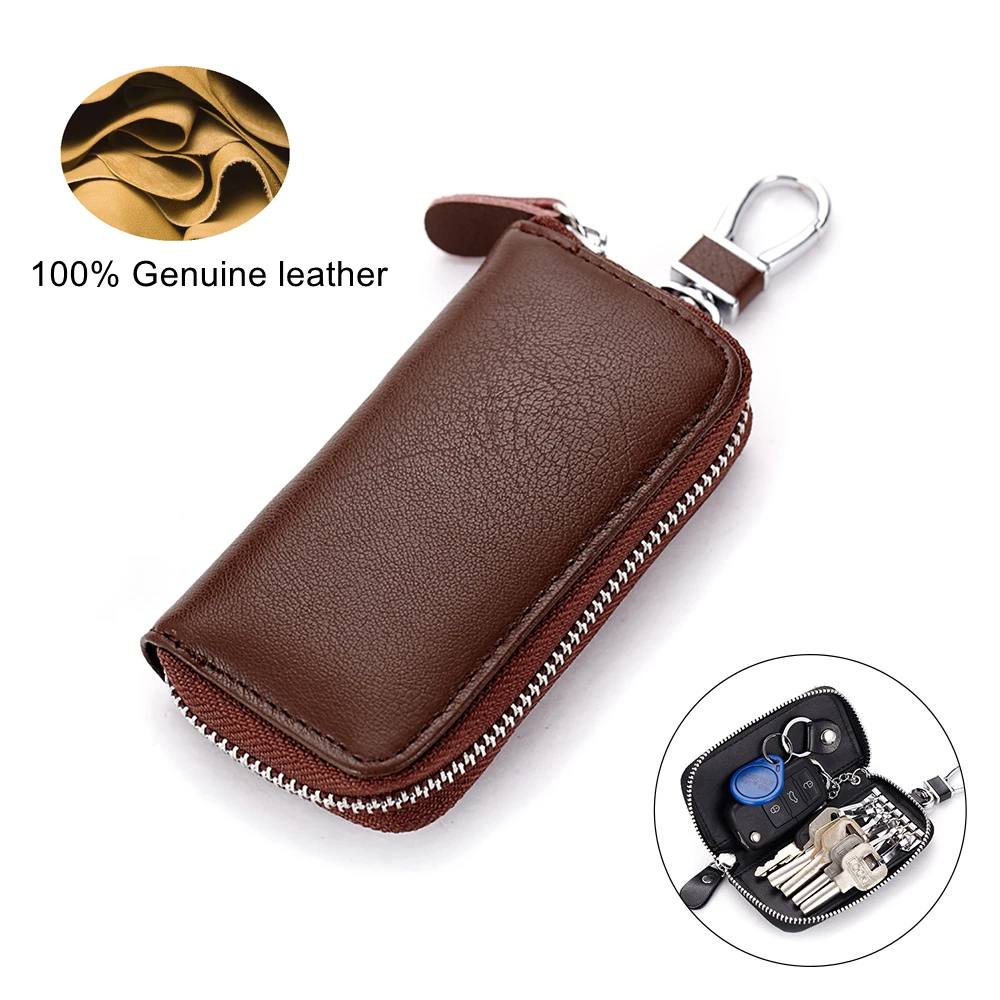 Genuine Leather Keychain Men Women Key Holder Organizer Pouch Cow Split Car Key Wallet Housekeeper Key Case Mini Card Bag