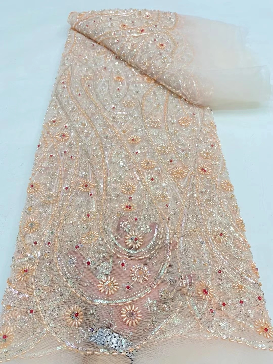 High Quality African Nigerian Gilding Tulle Lace Fabric Embroidery Organza French Lace Jacquard Brocade Lace Fabric DP0243