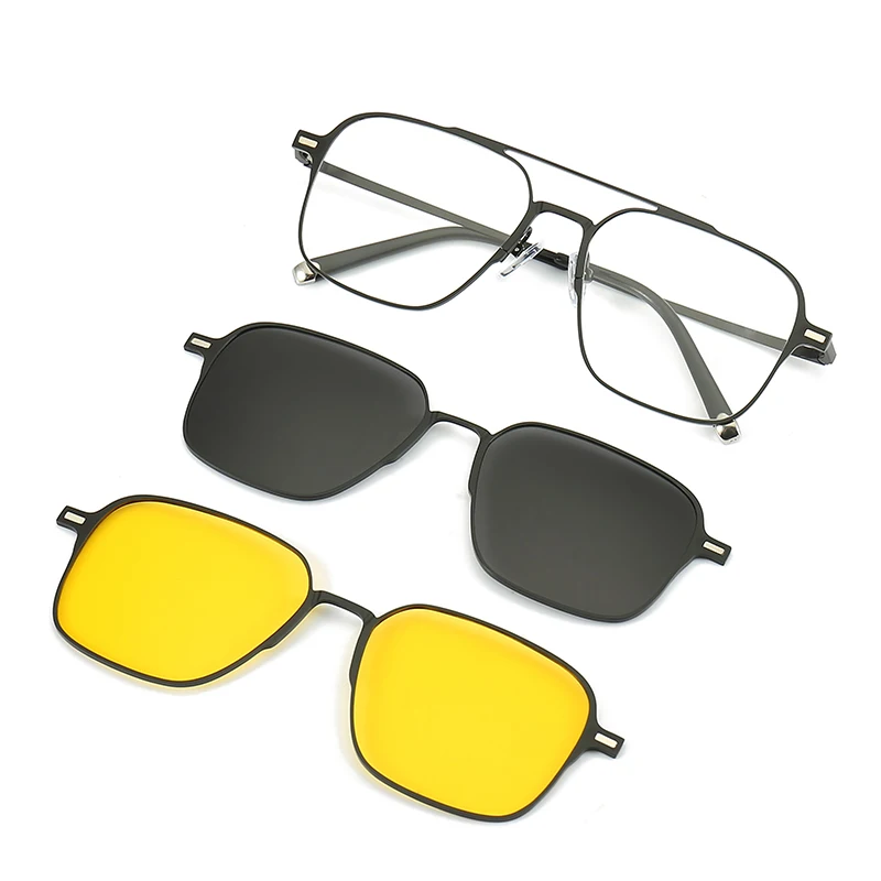 Metal 3 In 1 New Style Magnet Clip On Glasses Frame Trend Polarized Sunglasses For Men 2023 Optical Computer Glasses UV400 7009 image 2
