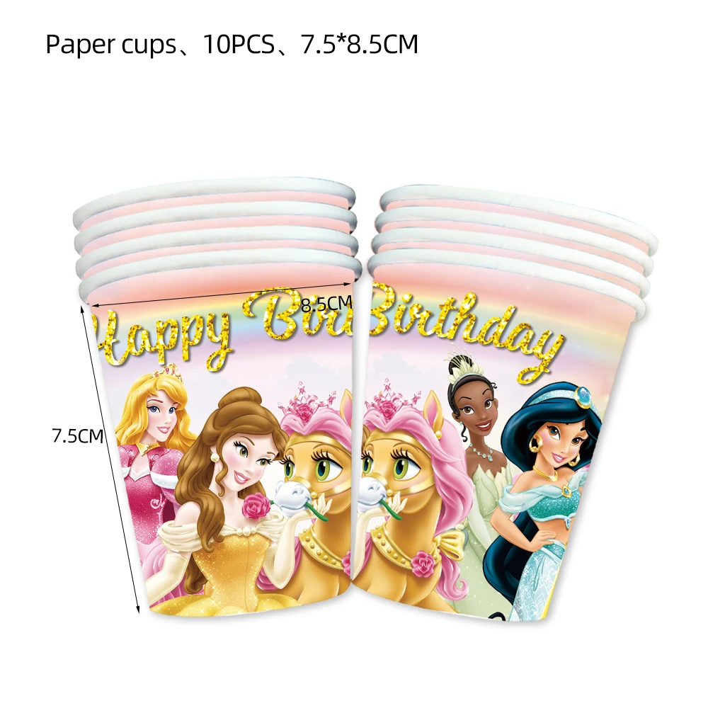 Disney Six Princess Girl Birthday Party Decoration Supplies Wedding Kids Baby Shower Snow White Paper Cup Plate Backdrop Decor