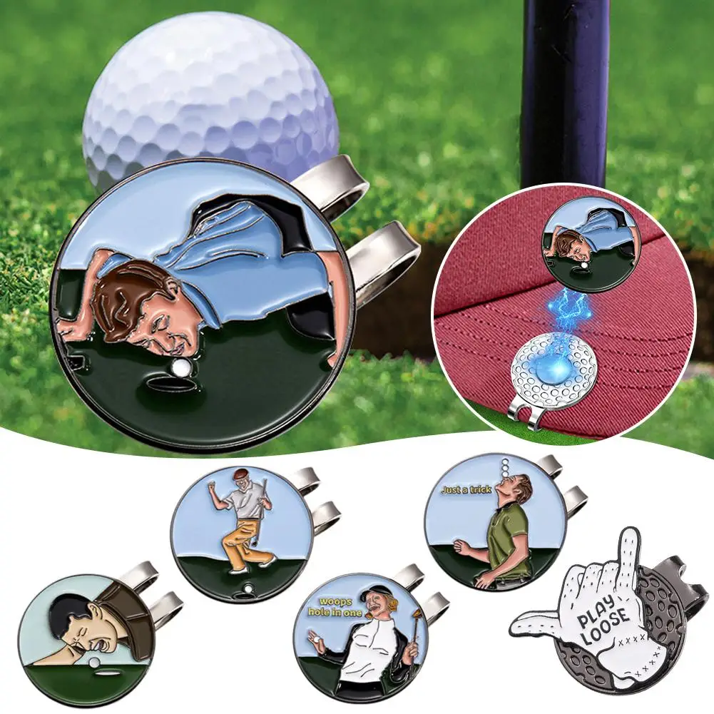 Golf Ball Marker Hat Clip Funny Golfer Pattern Magnetic Golf Baseball Cap Clips Decorative Accessories Gift for Friends T9X9