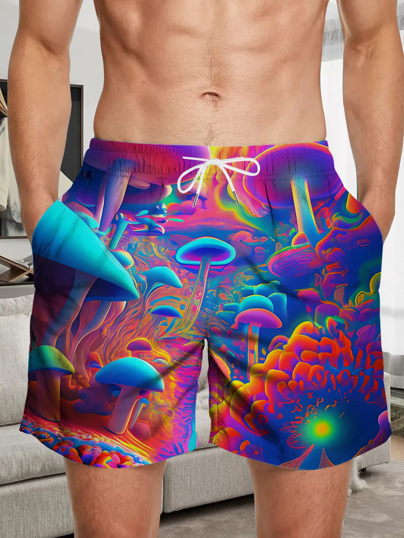 

Men Casual Full Digital Print Shorts Breathable Polyester Beach Quick Dry Pants
