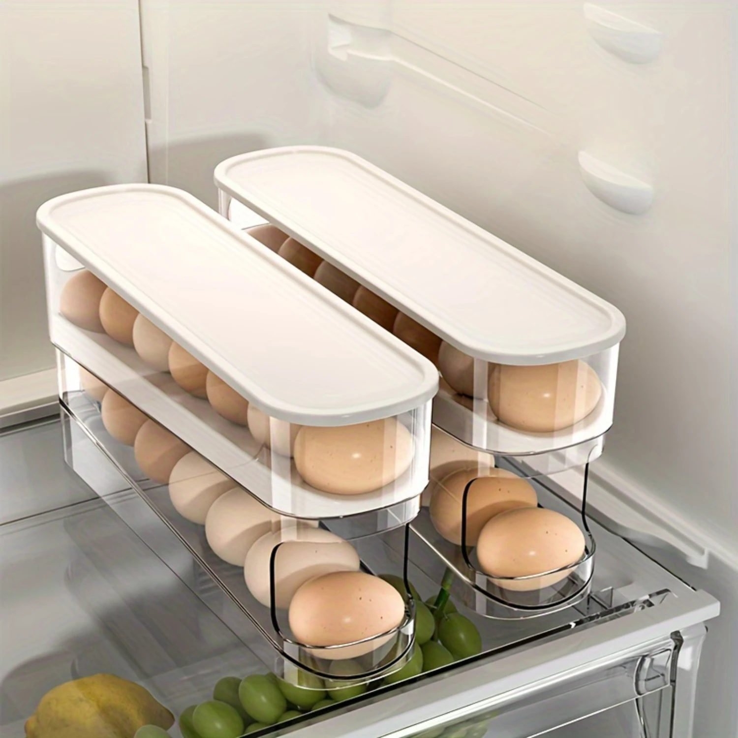 1pc Double Layered Egg  Box - Spacious and Stacked Design for Convenient Fridge Organization, Clear Visibility and Easy Access, 