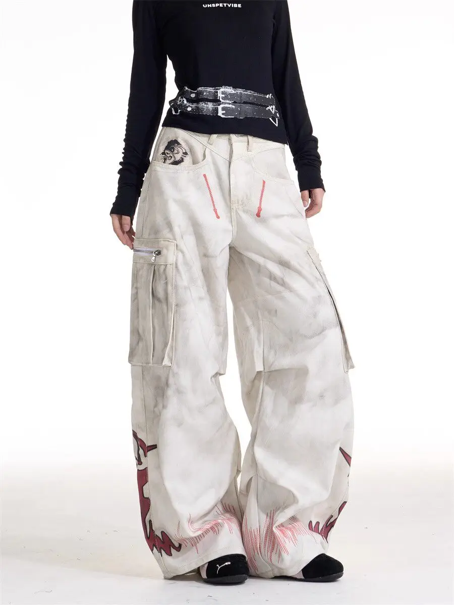White Jeans Women Y2K Baggy Woman Vintage High Waisted Jeans Straight Streetwear Casual Loose Big Size Wide Leg Denim Pants
