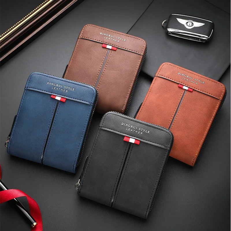 

Мужской кошелек из искусственной кожи, короткий и простой тройной многофункциональный кошелек для монет на молнии для молодежи