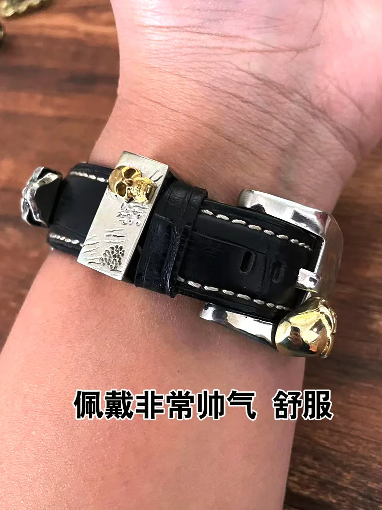 Handmade Punk Handmade Watch-Buttom 18 20 22 24 26mm Watch Band Leather Watch Strap Pin Watch