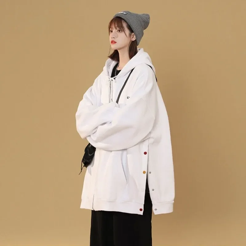 Button with Zipper Woman Hooded Tops Dropshiping Sport Korean Streetwear Y2k Novelty Kpop Essential Hoodies Sweatshirt for Women