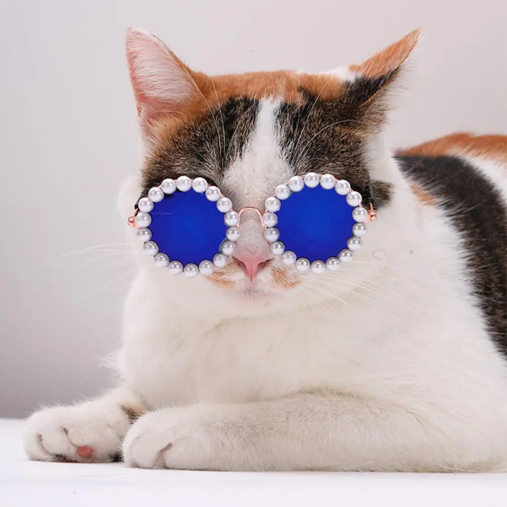 Pet Glasses with Artificial Pearl Decoration Photography Pet Eyewear Small Cat Sunglasses Dog Goggles for Festivals Parties